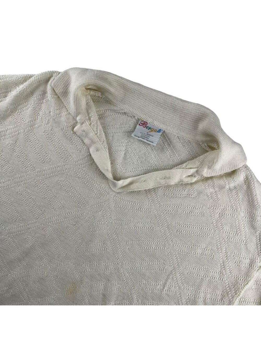 VTG Bergati Coogi Men's Ivory Knit Collared Sweater • Large